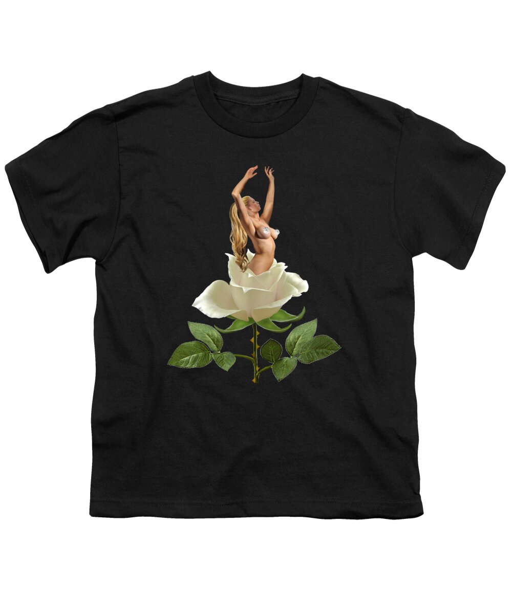 White Rose Youth T-Shirt featuring the digital art Beauty of the White Rose by Glenn Holbrook