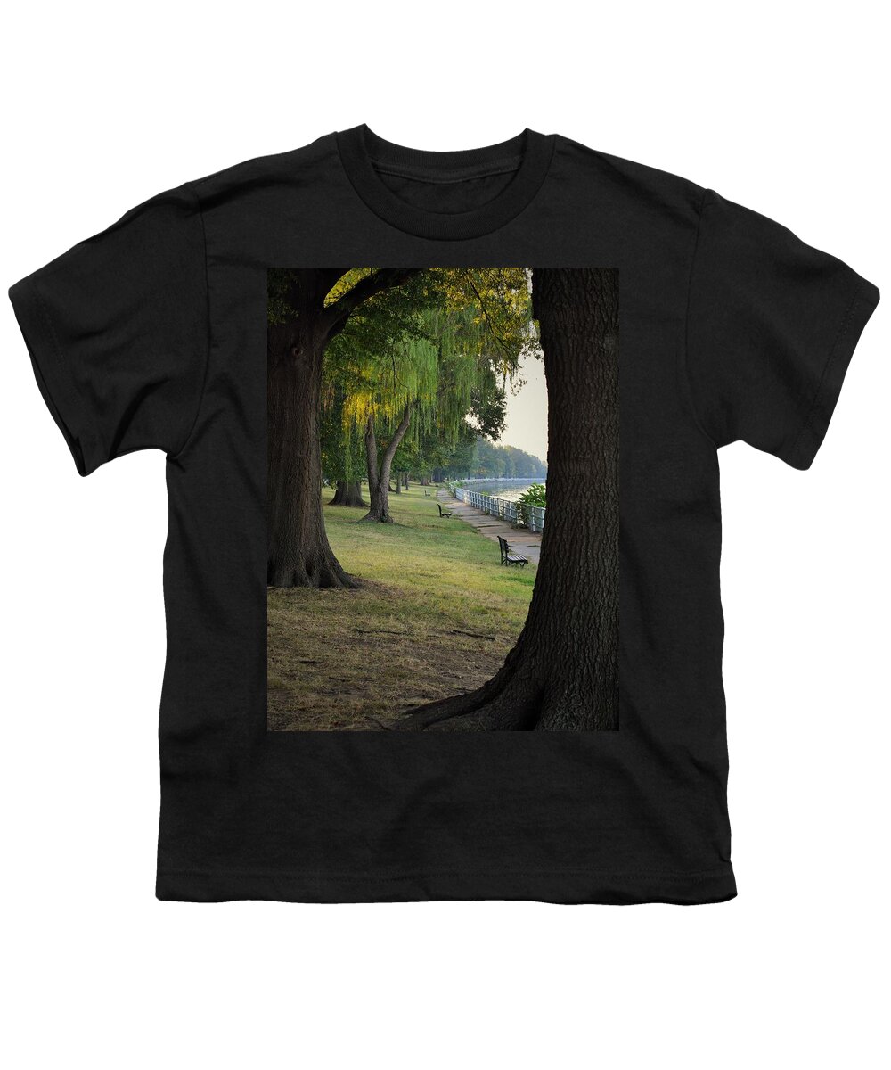 Potomac Youth T-Shirt featuring the photograph Benches Framed By Trees by Mark Mitchell