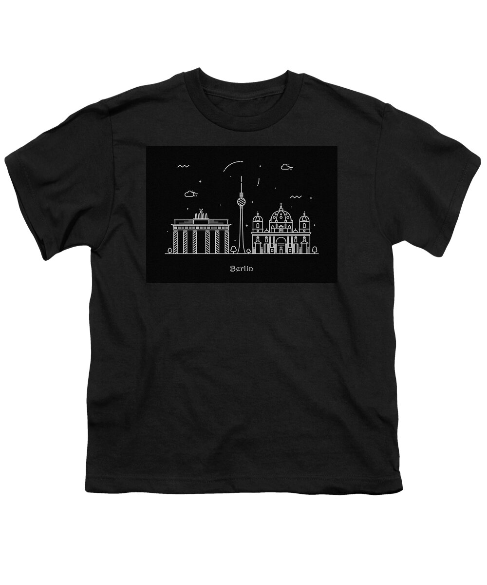 Berlin Youth T-Shirt featuring the drawing Berlin Skyline Travel Poster by Inspirowl Design