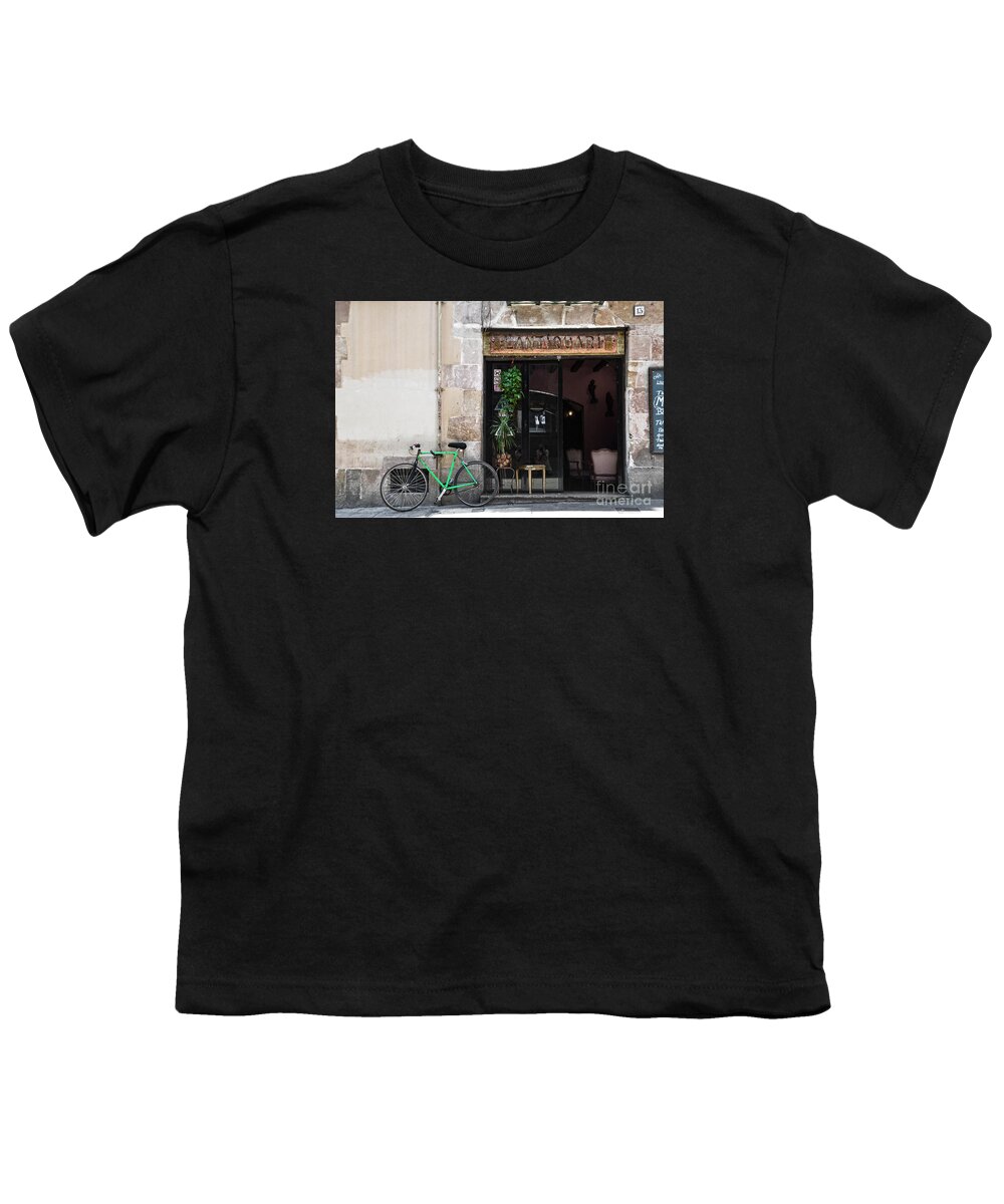 Bar Youth T-Shirt featuring the photograph Bicycle And Reflections At L'antiquari Bar Barcelona by RicardMN Photography