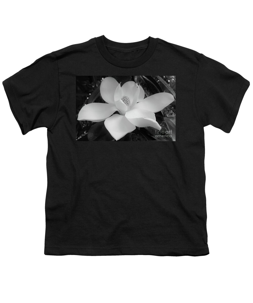 Magnolia Youth T-Shirt featuring the photograph Black and White Magnolia Blossom by D Hackett