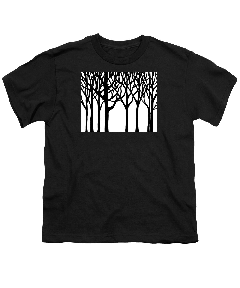 Forest Youth T-Shirt featuring the painting Black N White Forest by Irina Sztukowski