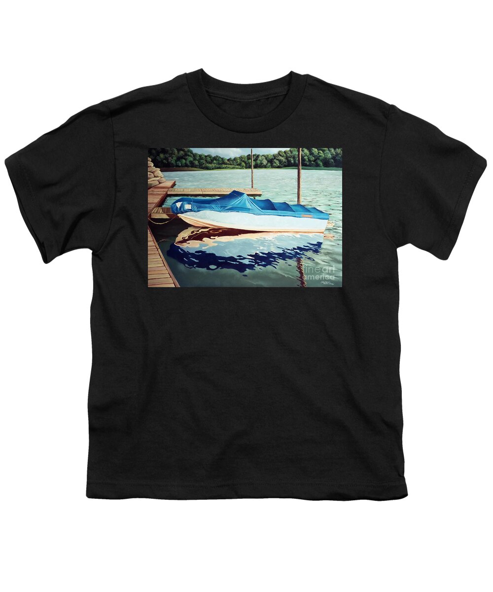Blue Boat Youth T-Shirt featuring the painting Blue Boat by Christopher Shellhammer