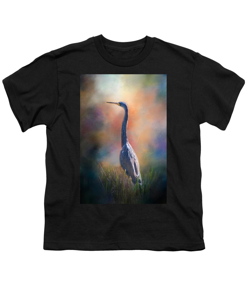 Blue Heron Youth T-Shirt featuring the photograph Blue Heron in the Marsh by Lynn Bauer