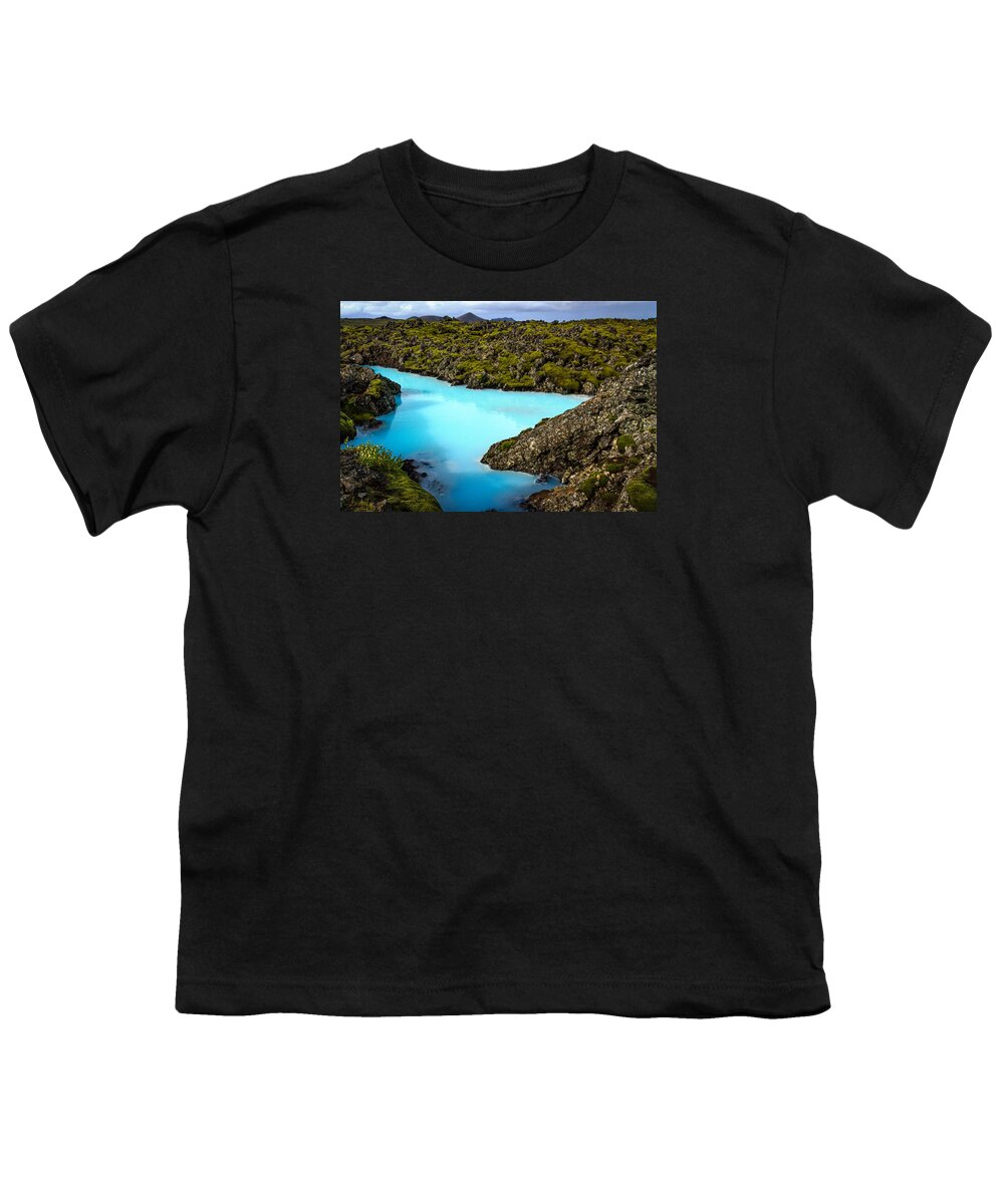 Blue Lagoon Youth T-Shirt featuring the photograph Blue Lagoon Landscape - Iceland by Stuart Litoff