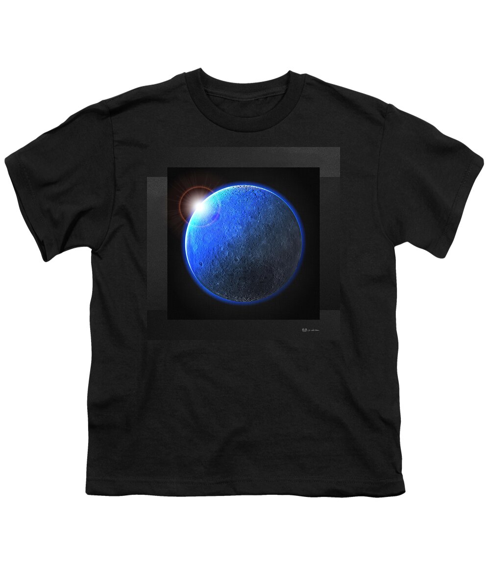 'the Space Odyssey' Collection By Serge Averbukh Youth T-Shirt featuring the digital art Blue Moon - The Dark Side of the Moon by Serge Averbukh