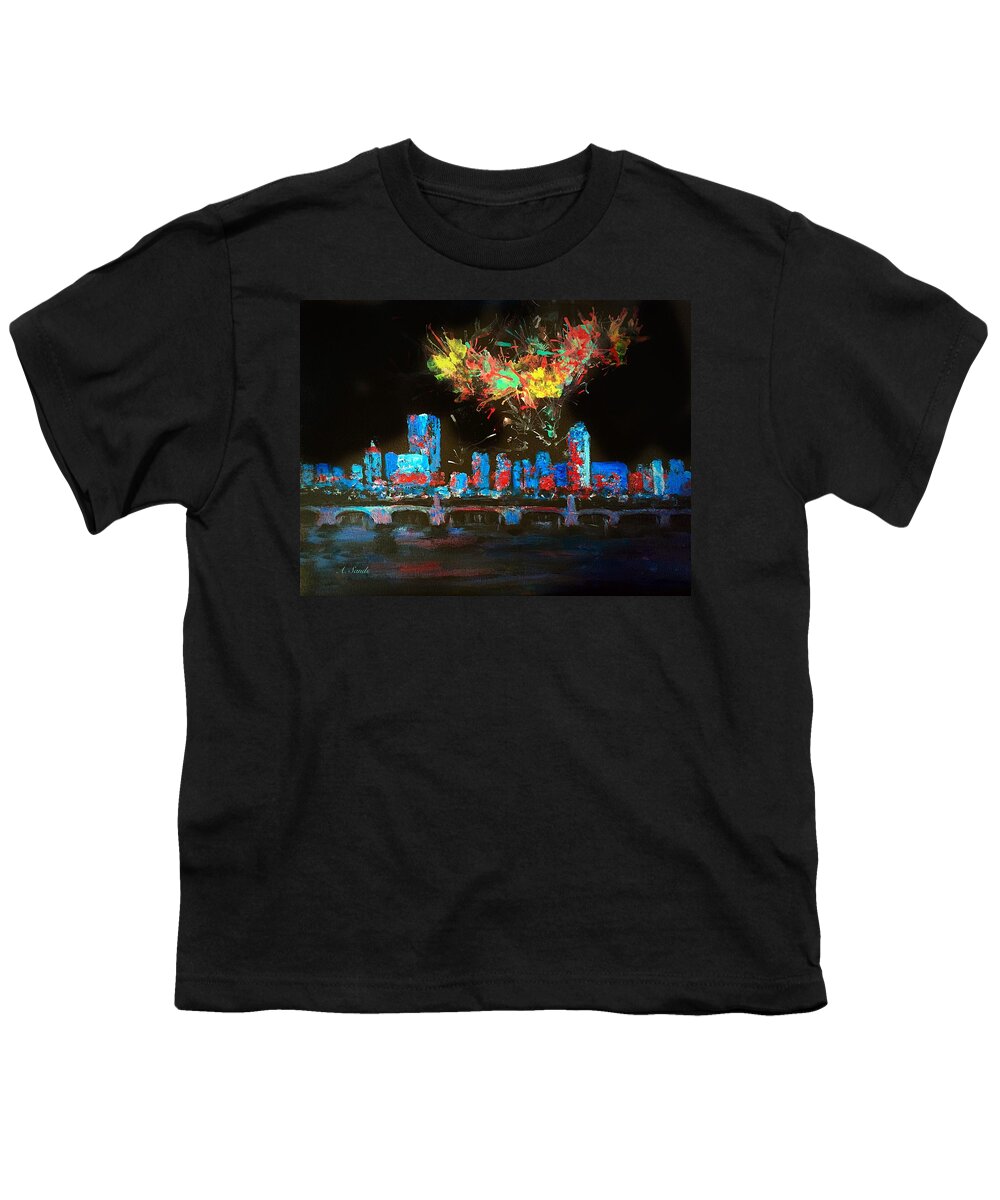 Charles River Youth T-Shirt featuring the painting Boston on the Charles by Anne Sands