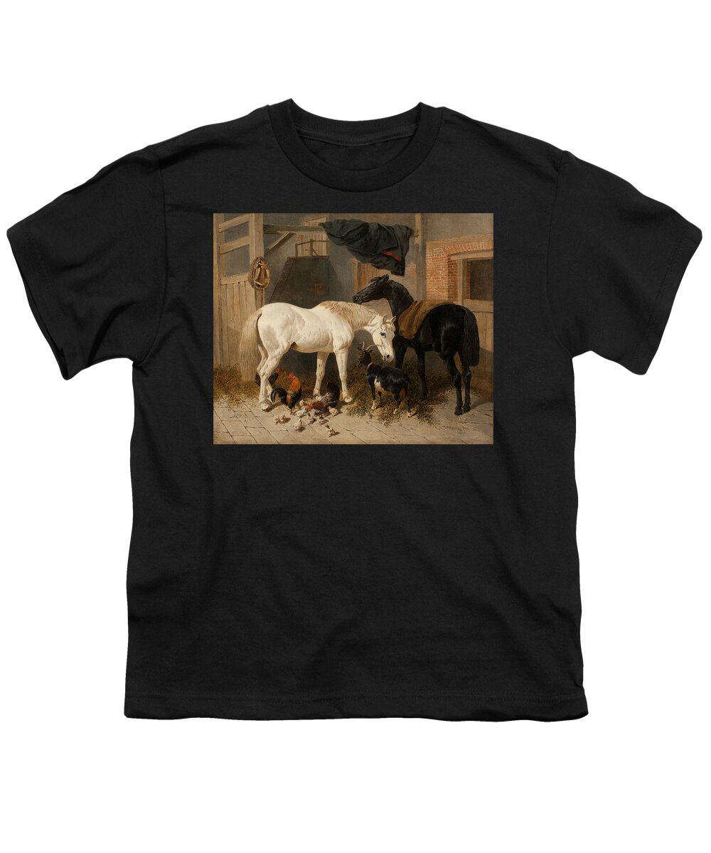 John Frederick Herring (senior) 1795 � 1865 British Barn Interior With Two Horses Youth T-Shirt featuring the painting British Barn Interior with Two Horses by John Frederick Herring