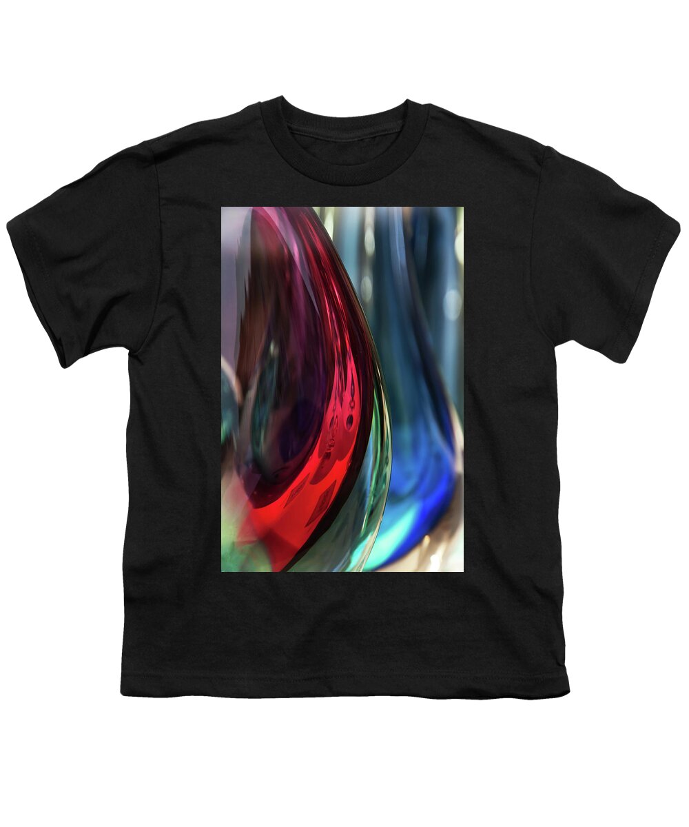 Jenny Rainbow Fine Art Photography Youth T-Shirt featuring the photograph Burgundy Emerald Glass Abstract by Jenny Rainbow