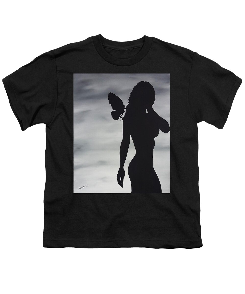 Butterfly Youth T-Shirt featuring the painting Butterfly Silhouette by Edwin Alverio