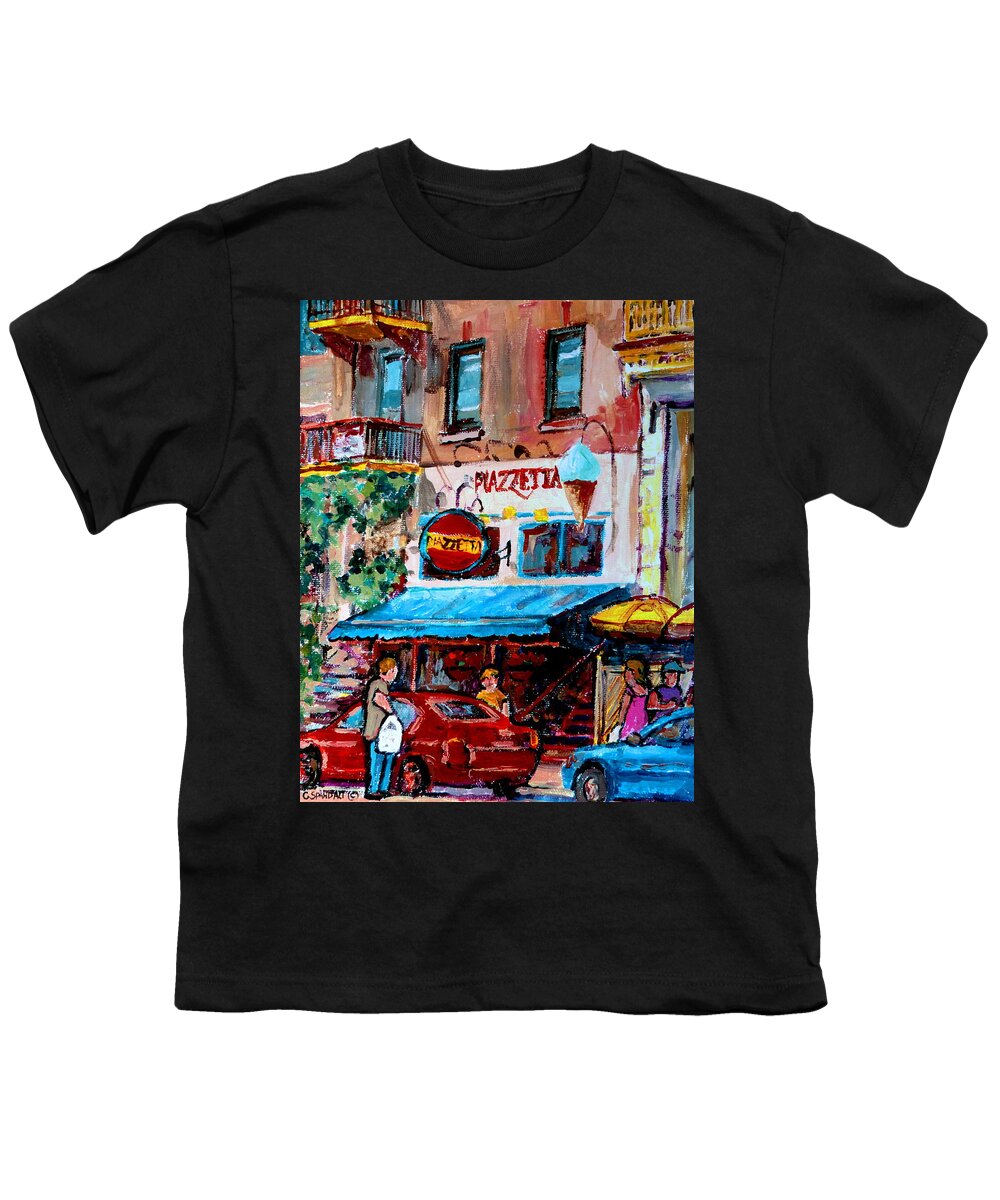 Cafes On St Denis Paris Cafes Youth T-Shirt featuring the painting Cafe Piazzetta St Denis by Carole Spandau