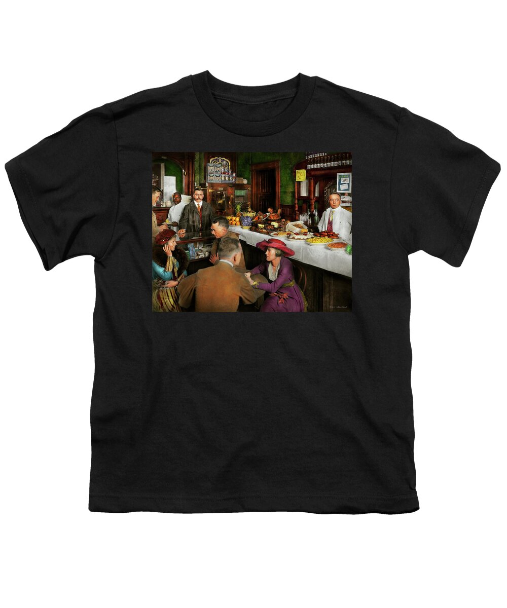 Color Youth T-Shirt featuring the photograph Cafe - Temptations 1915 by Mike Savad
