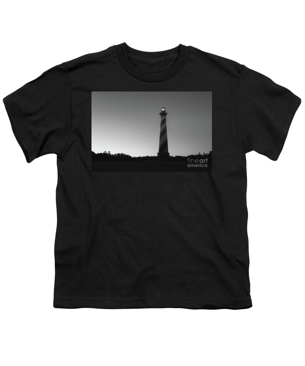 Cape Hatteras Light Youth T-Shirt featuring the photograph Cape Hatteras Light Silhouette Sunrise BW by Michael Ver Sprill