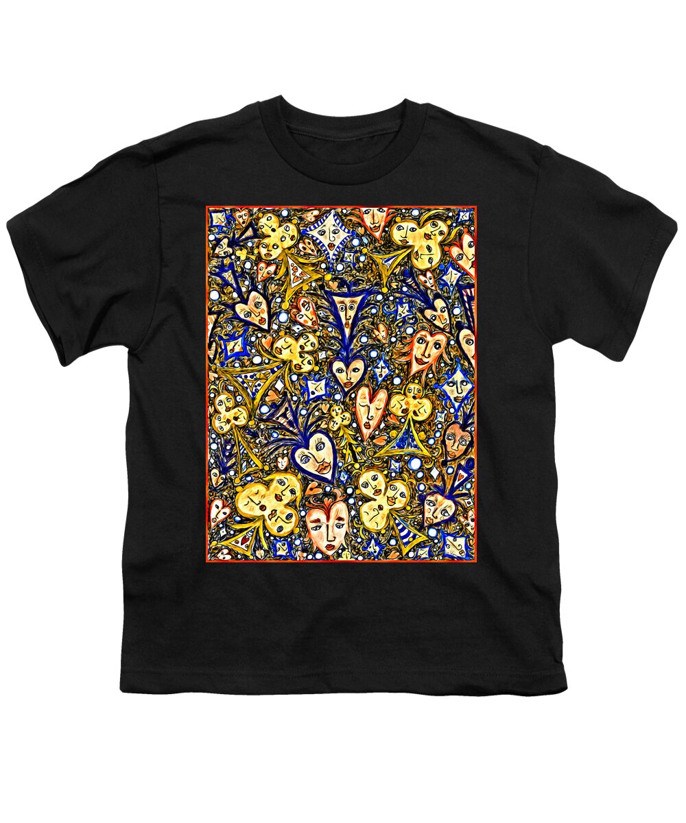 Lise Winne Youth T-Shirt featuring the digital art Card Game Symbols Blue and Yellow by Lise Winne