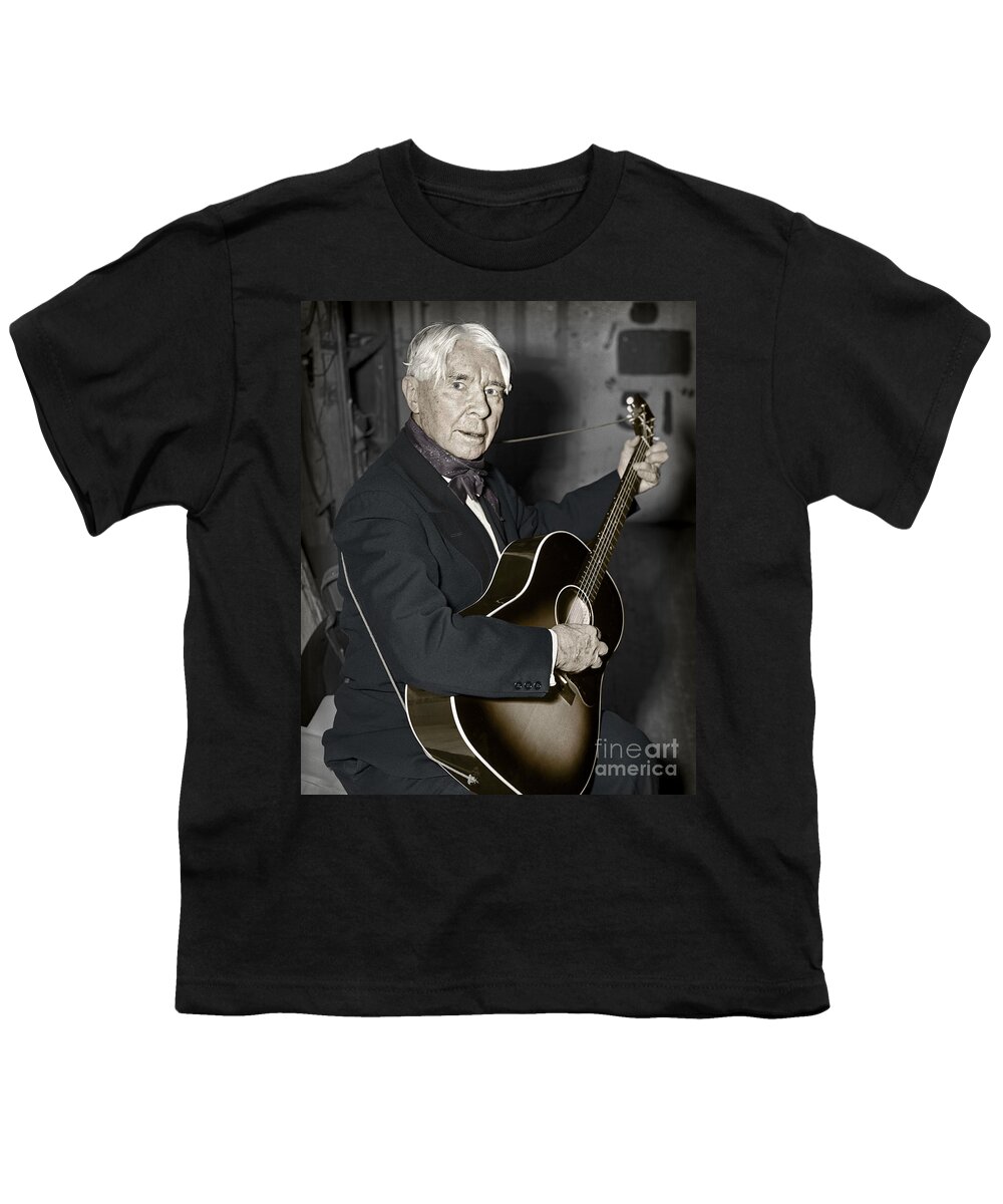 Carl Sandburg Youth T-Shirt featuring the photograph Carl Sandburg With Guitar by Martin Konopacki Restoration