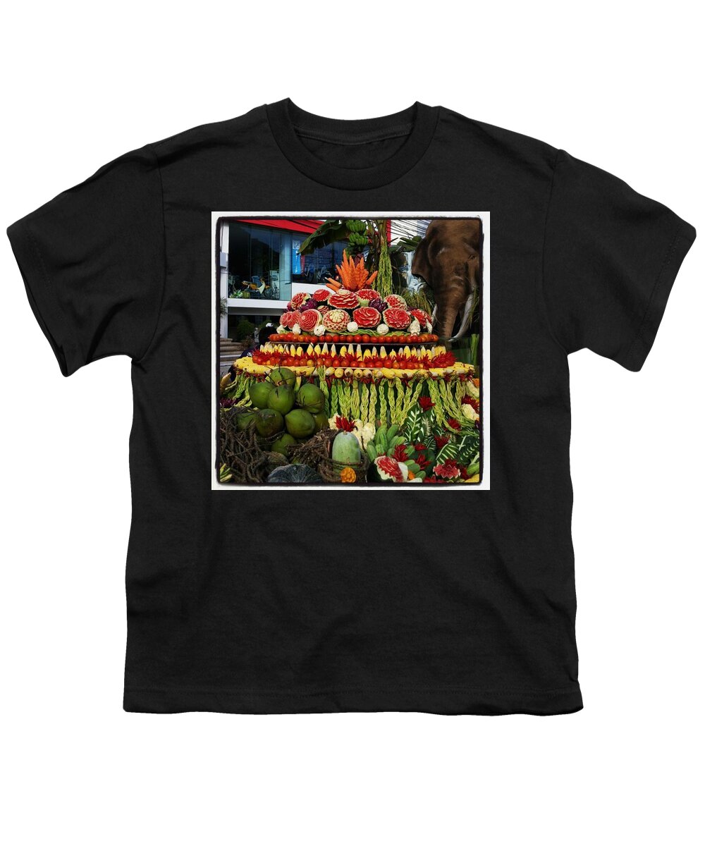 Whatiloveaboutthailand Youth T-Shirt featuring the photograph Carved Watermelon, Surin Elephant by Mr Photojimsf