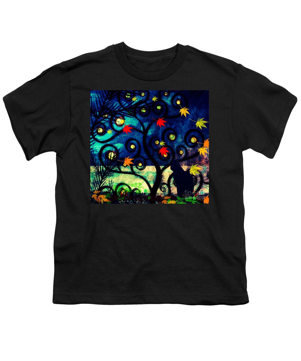 Black Cat Youth T-Shirt featuring the digital art Cat Watch by Kim Prowse