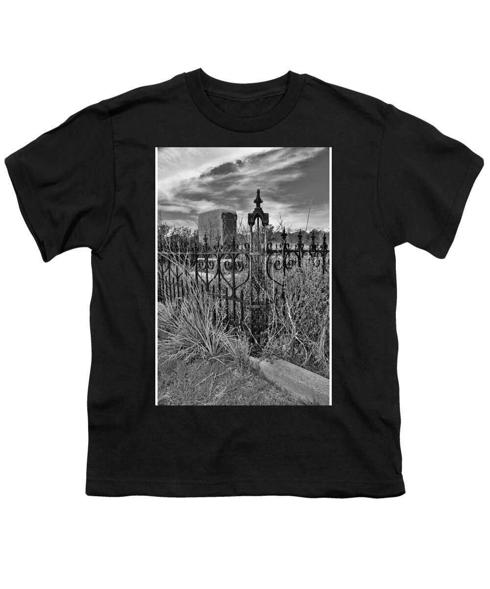 Cemetery Youth T-Shirt featuring the photograph Cemetery Fence Post and Sky by Sandra Dalton
