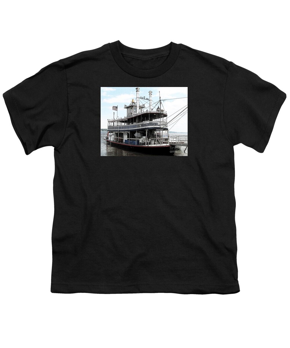 Chautauqua Belle Youth T-Shirt featuring the photograph Chautauqua Belle Steamboat with Ink Sketch Effect by Rose Santuci-Sofranko