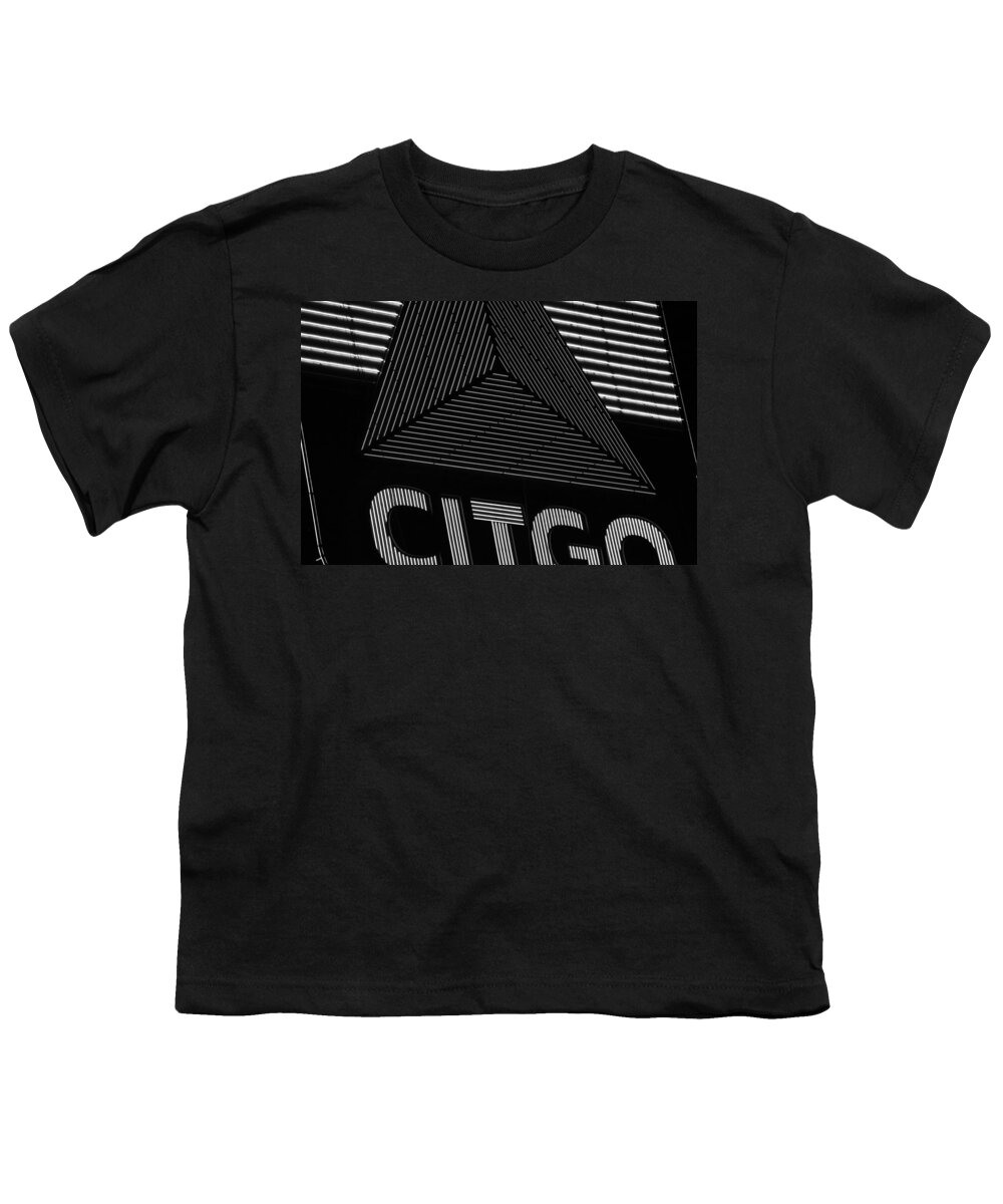 Boston Youth T-Shirt featuring the photograph Citgo Sign Closeup Boston MA Black and White by Toby McGuire
