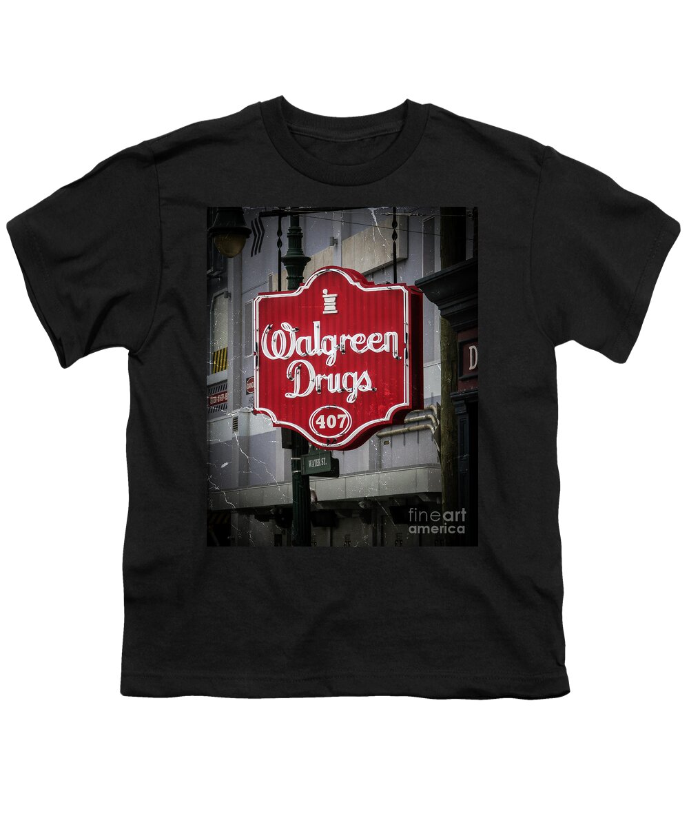 Sign Youth T-Shirt featuring the photograph Classic Walgreen by Perry Webster