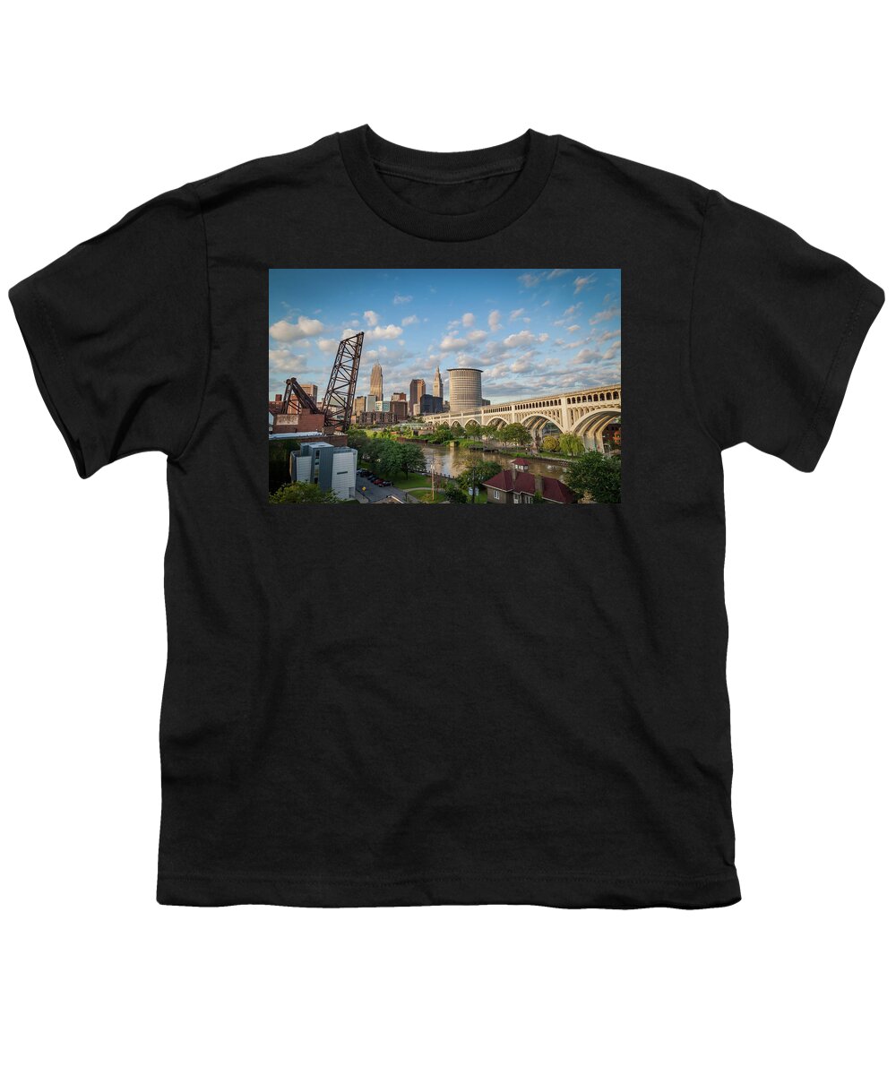 Cuyahoga River Youth T-Shirt featuring the photograph Cleveland Skyline Vista by Lon Dittrick
