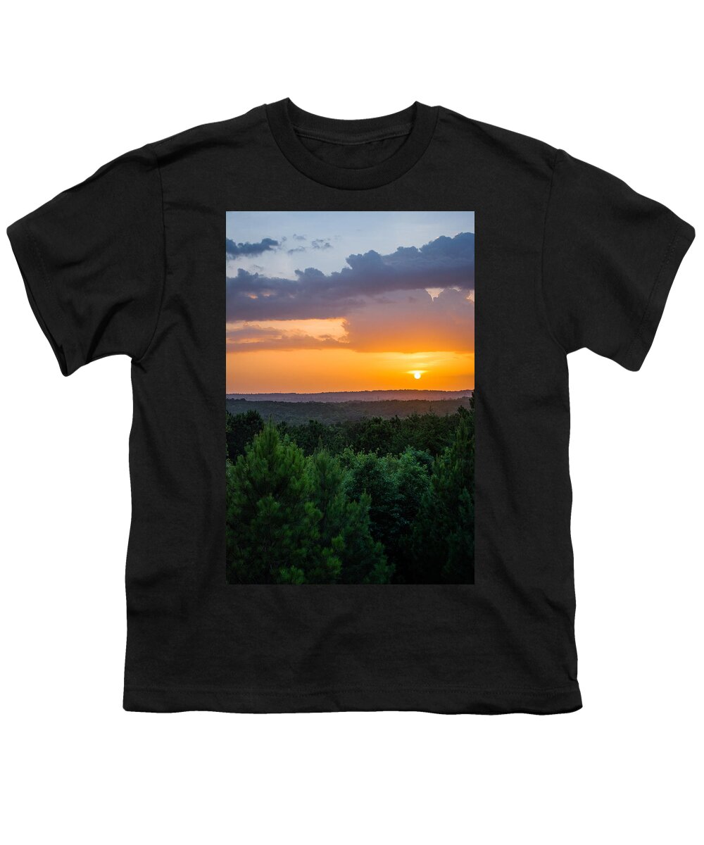 Sunset Youth T-Shirt featuring the photograph Clouds and Forest by Parker Cunningham