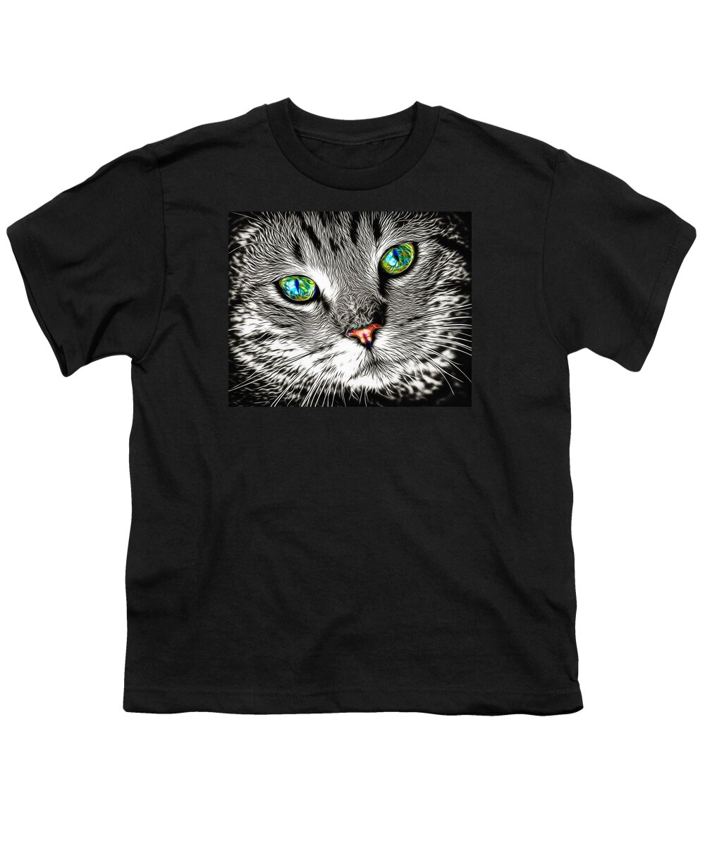 Cat Youth T-Shirt featuring the digital art Cool fractalized cat portrait with amazing eyes by Matthias Hauser