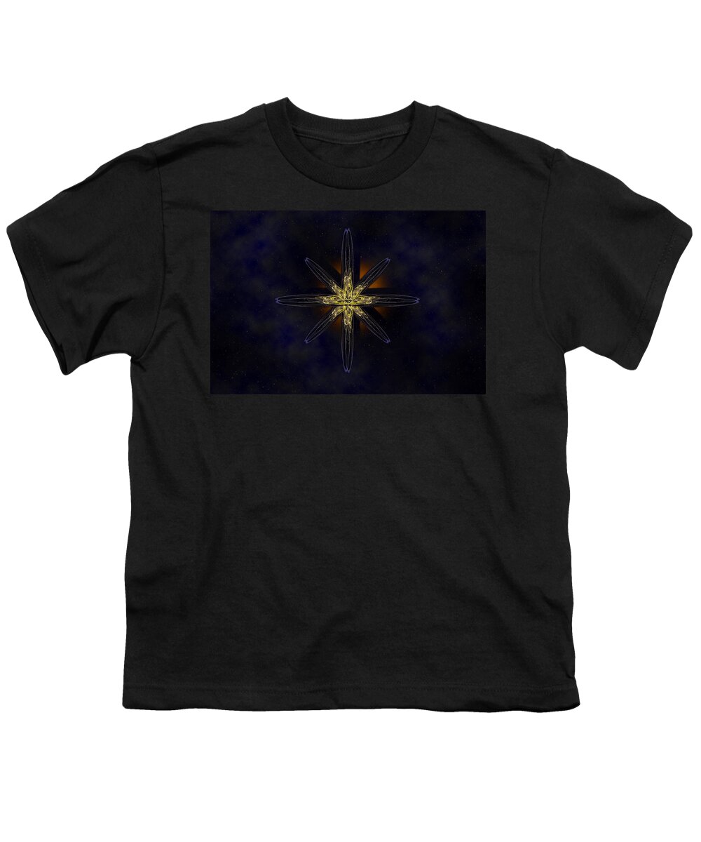 Far Away Youth T-Shirt featuring the digital art Cosmic Star in a Star Field by Pelo Blanco Photo