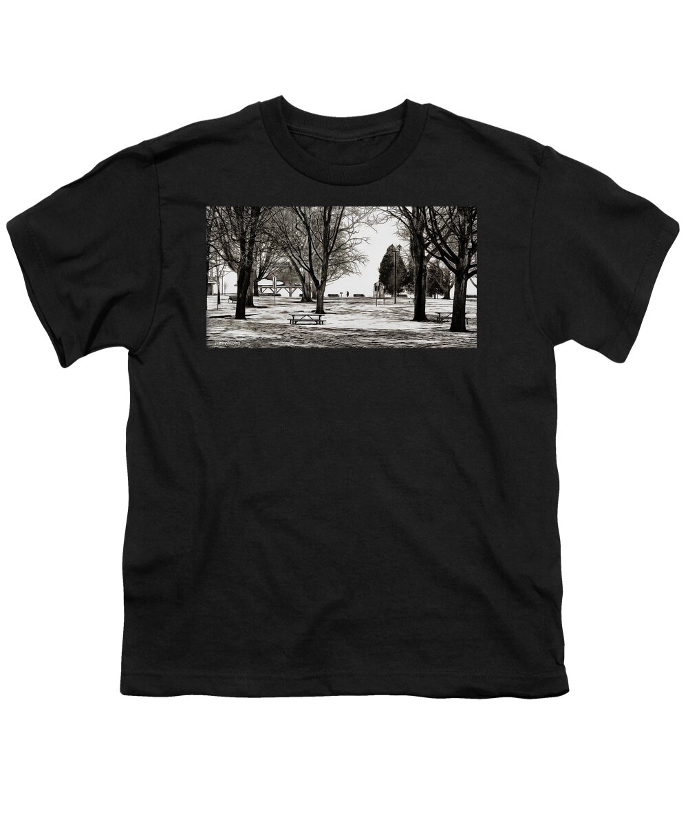Orillia Youth T-Shirt featuring the digital art Couchiching Park in Pencil by JGracey Stinson