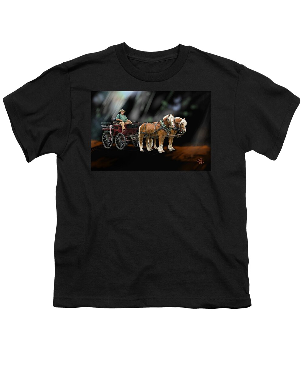 Animal Youth T-Shirt featuring the digital art Country road horse and wagon by Debra Baldwin