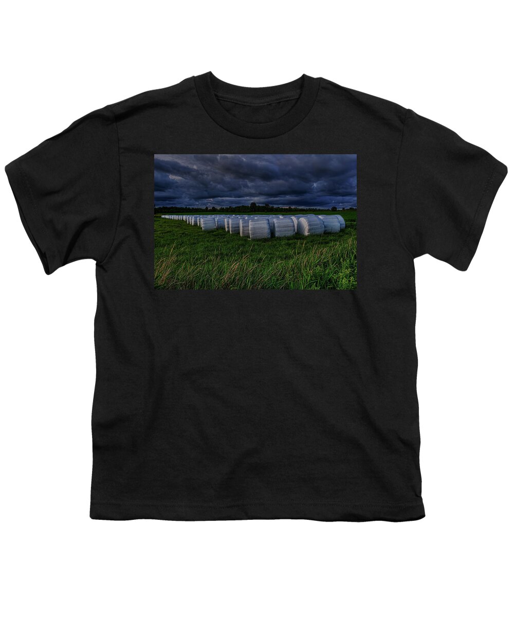 Farmer Youth T-Shirt featuring the photograph Covered Hay Bales by Dale Kauzlaric