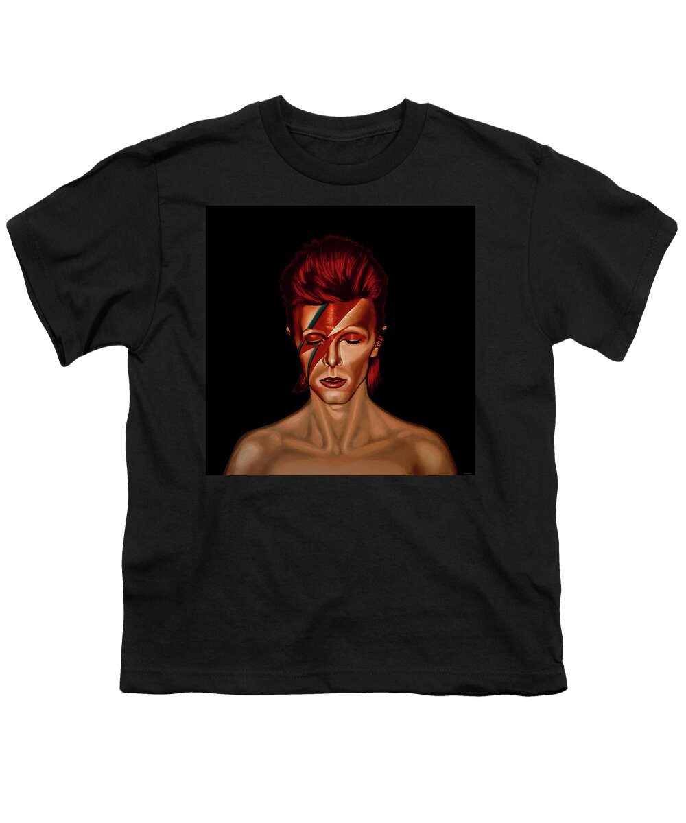 David Bowie Youth T-Shirt featuring the painting David Bowie Aladdin Sane Mixed Media by Paul Meijering