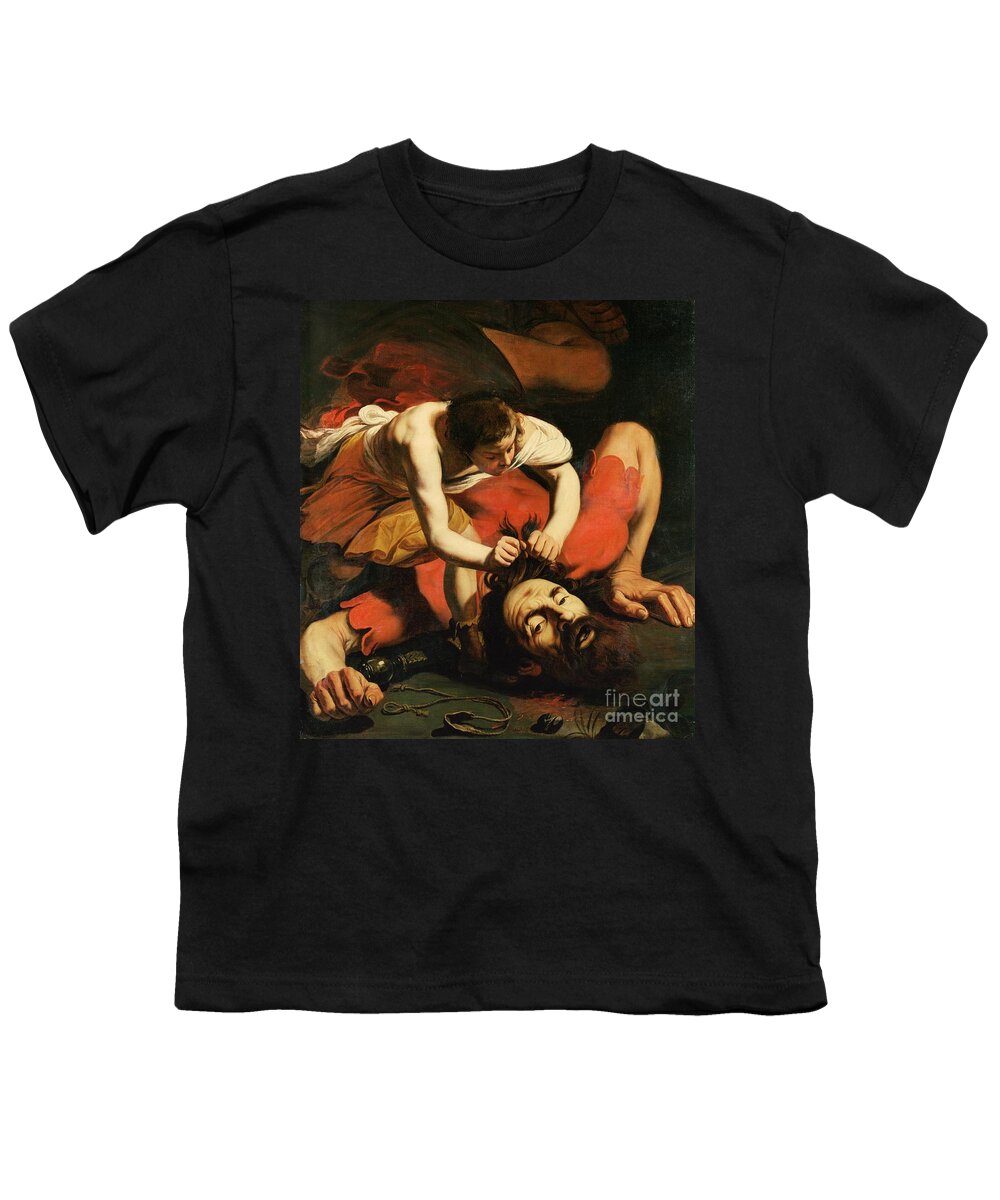 Catapult Youth T-Shirt featuring the painting David with the Head of Goliath by Michelangelo Caravaggio