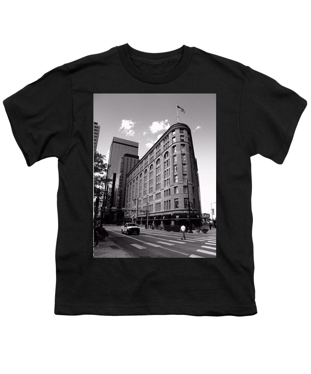 America Youth T-Shirt featuring the photograph Denver Downtown 2 BW by Frank Romeo