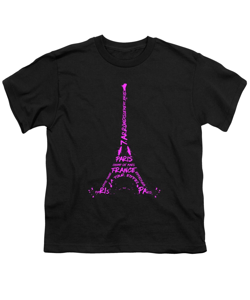 Paris Youth T-Shirt featuring the digital art Digital-Art Eiffel Tower pink by Melanie Viola