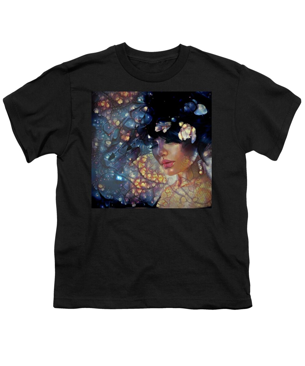 Dreams Youth T-Shirt featuring the mixed media Dreams of Floral Galaxy by Lilia S