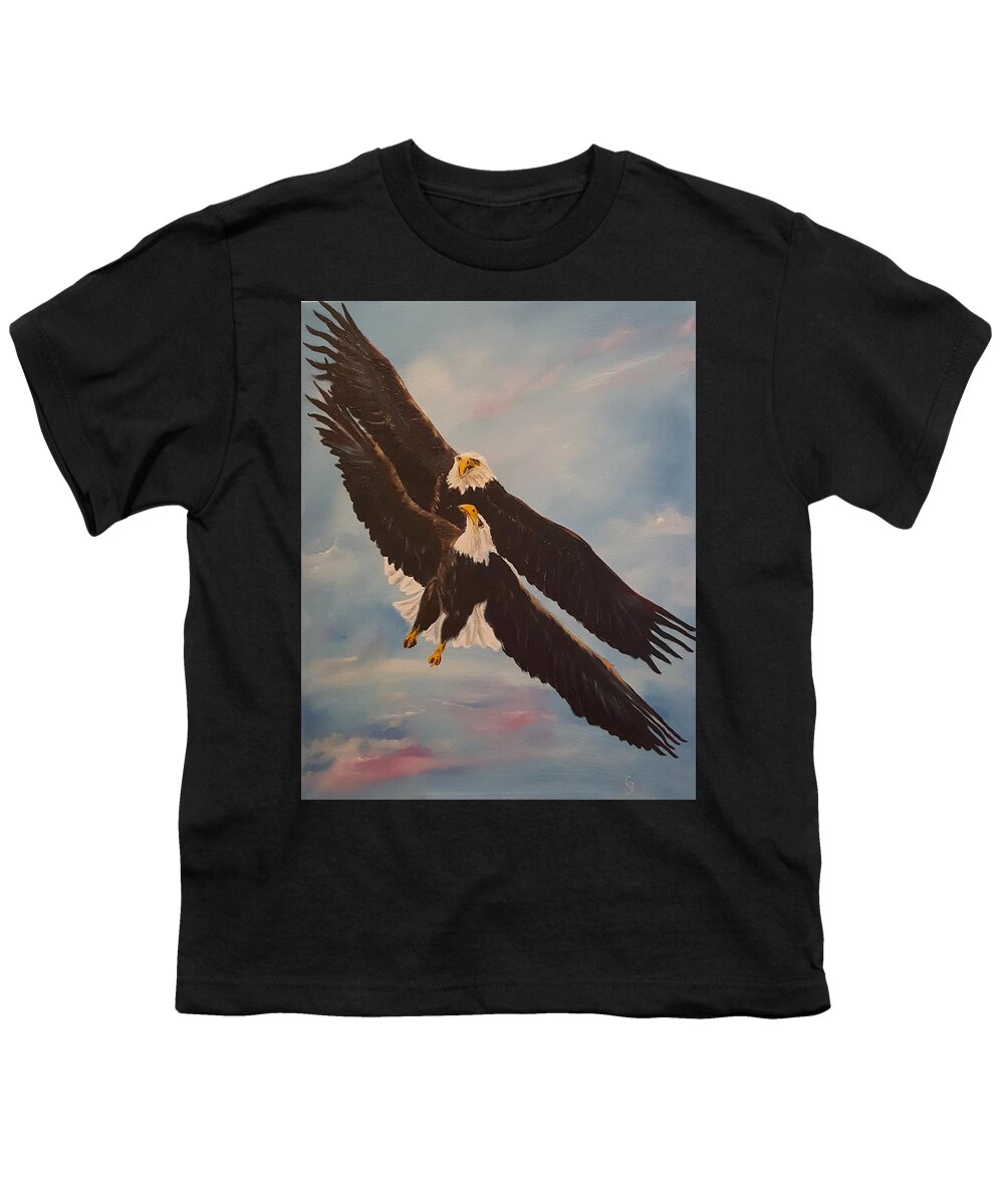 Eagles Youth T-Shirt featuring the painting Eagles Dance   12 by Cheryl Nancy Ann Gordon