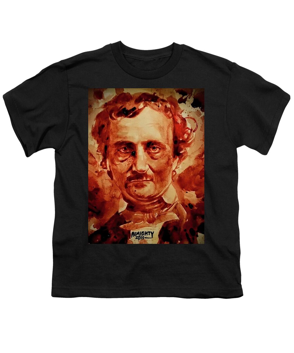  Youth T-Shirt featuring the painting EDGAR ALLAN POE portrait by Ryan Almighty