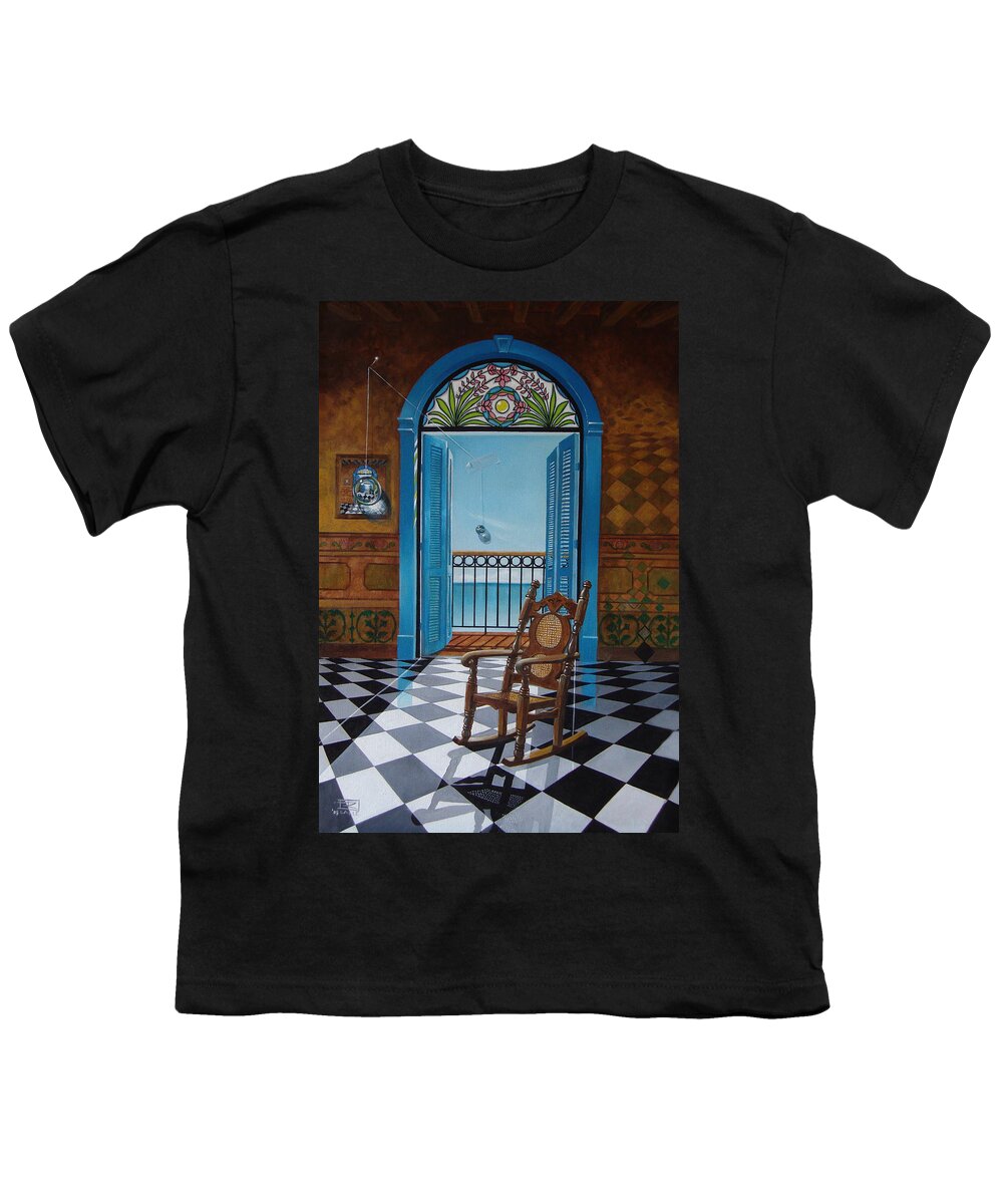 Spheres Youth T-Shirt featuring the painting El sillon de abuelita by Roger Calle