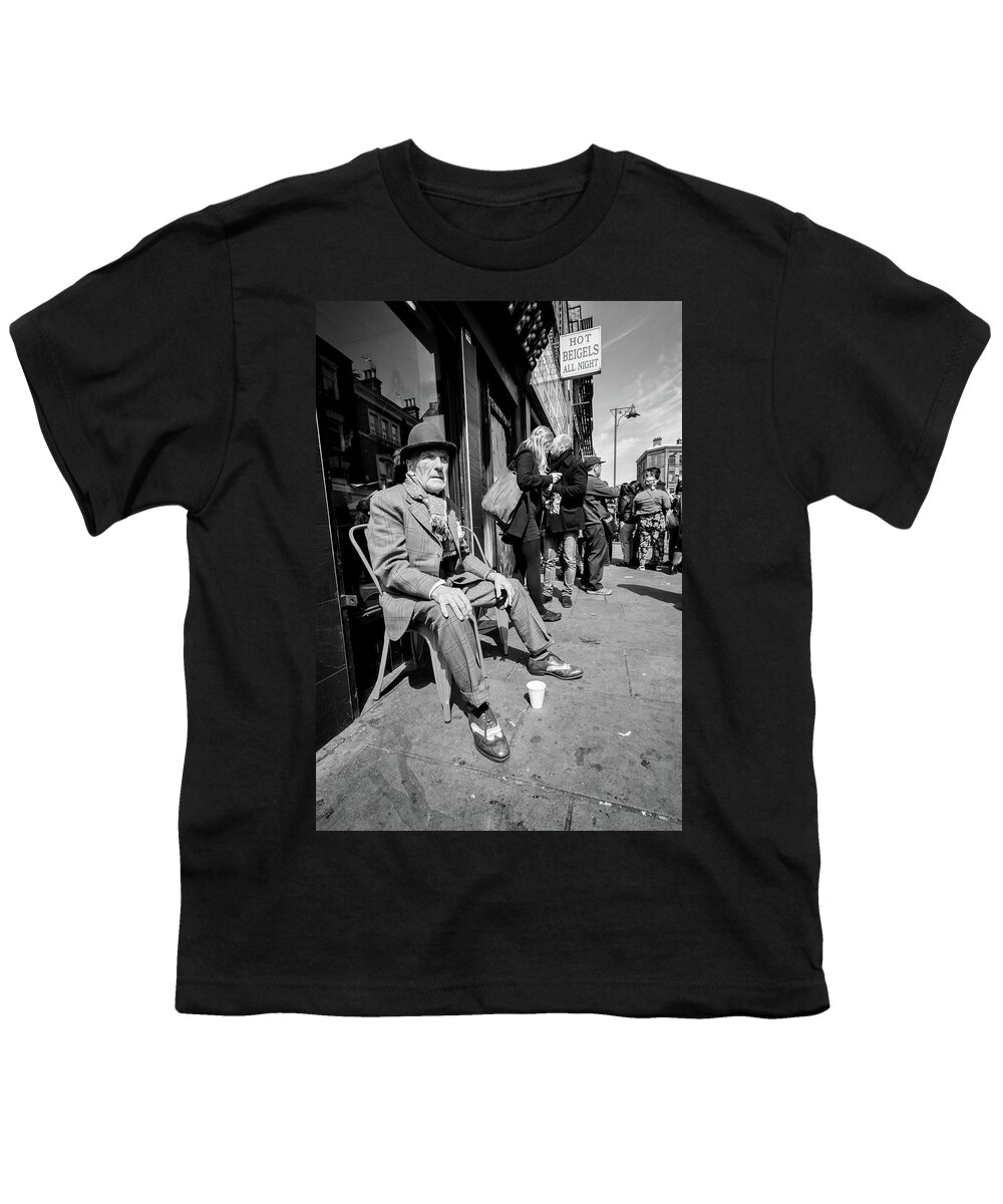 Old Man Youth T-Shirt featuring the photograph English Senior Wearing Spats in Brick Lane London by John Williams