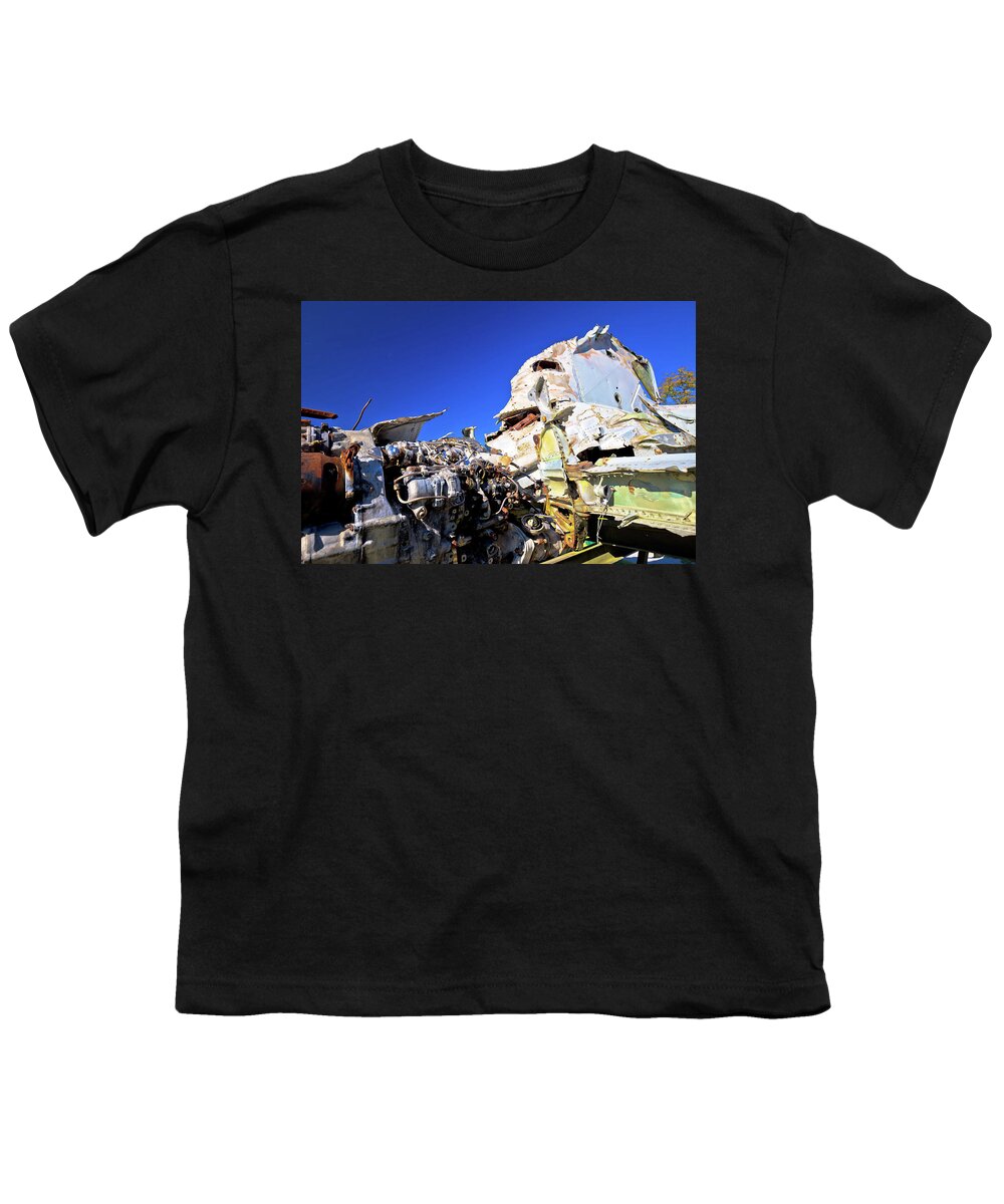 Wreck Youth T-Shirt featuring the photograph Fighter jet airplane wreck view by Brch Photography