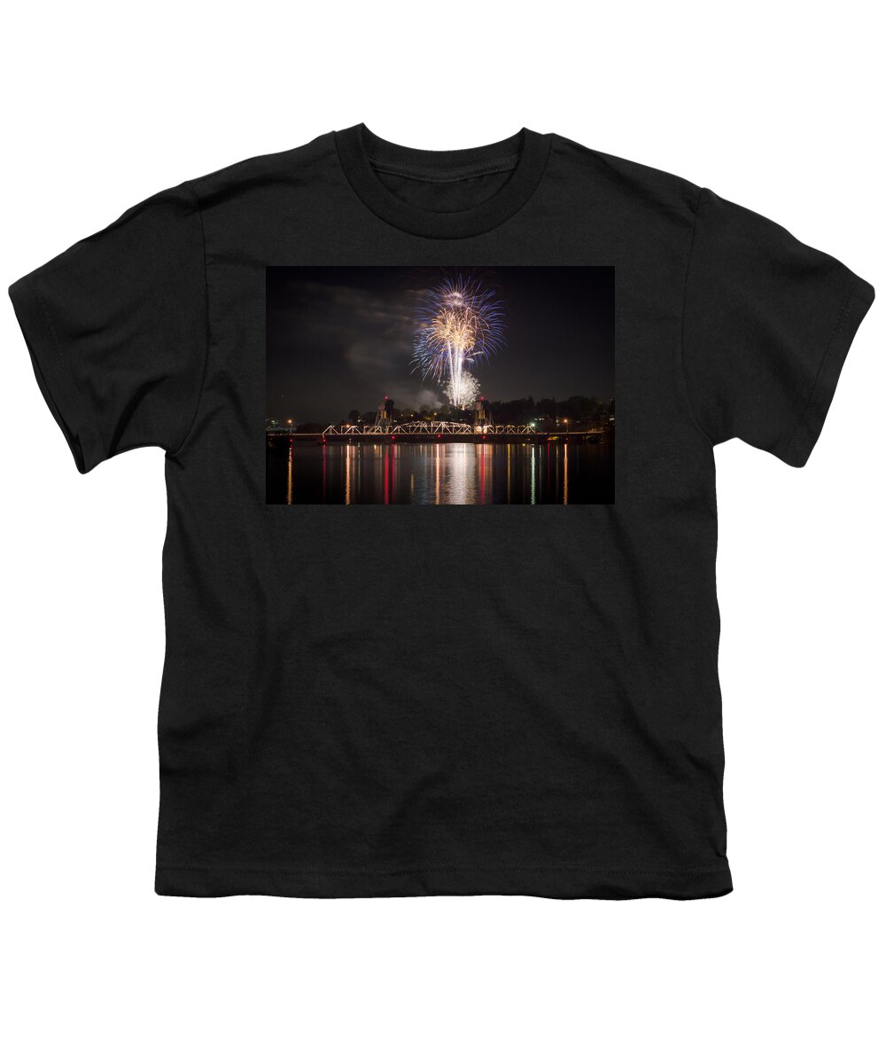 Lc Valley Youth T-Shirt featuring the photograph Fireworks over the Blue Bridge by Brad Stinson