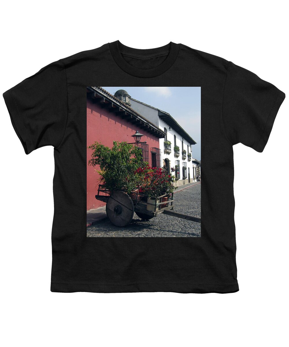 Antigua Youth T-Shirt featuring the photograph Flower Cart Old Antigua by Kurt Van Wagner
