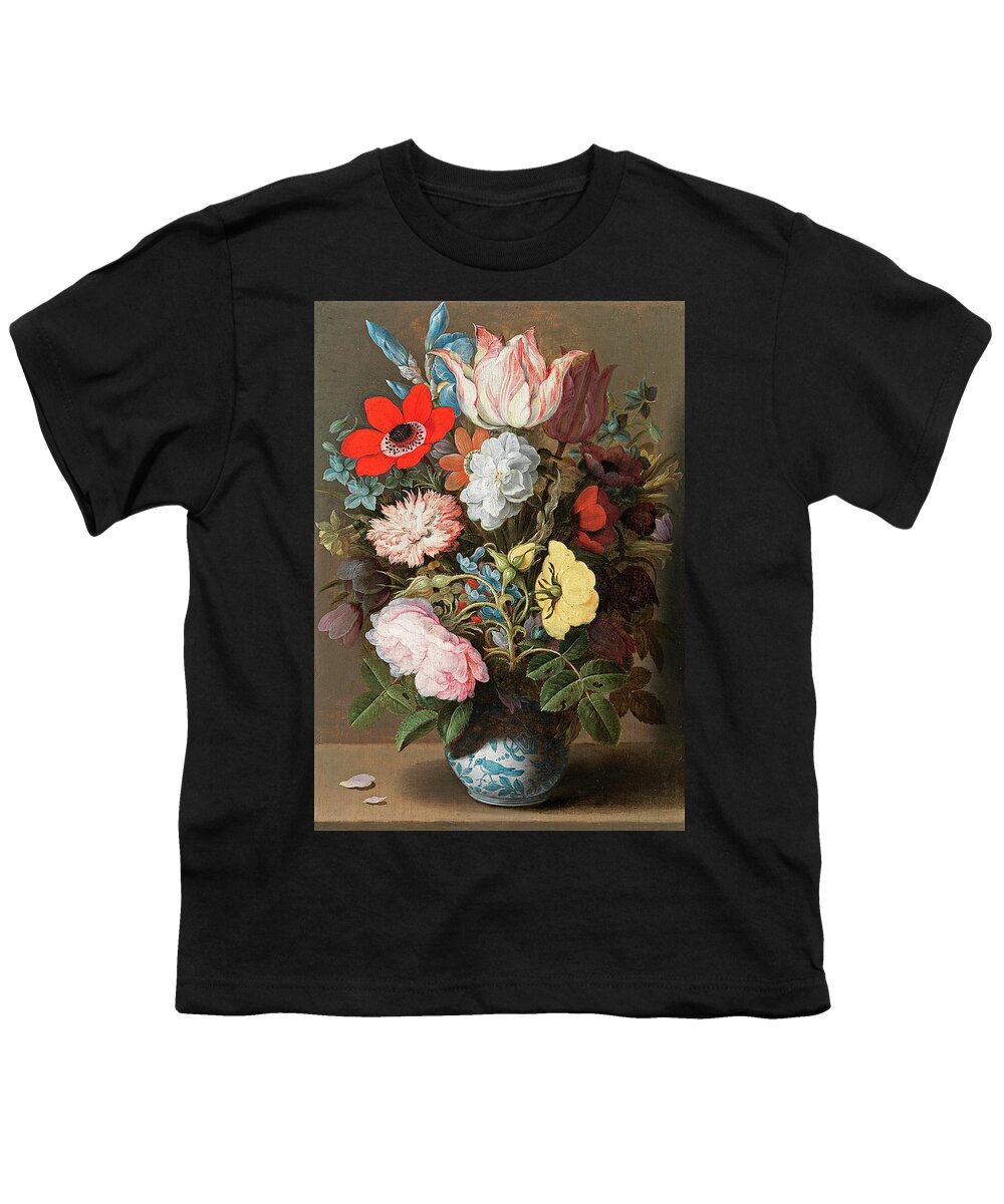 Porcelain Wan-li Youth T-Shirt featuring the painting Flowers in a porcelain Wan-Li Vase by Osaias Beert the Elder
