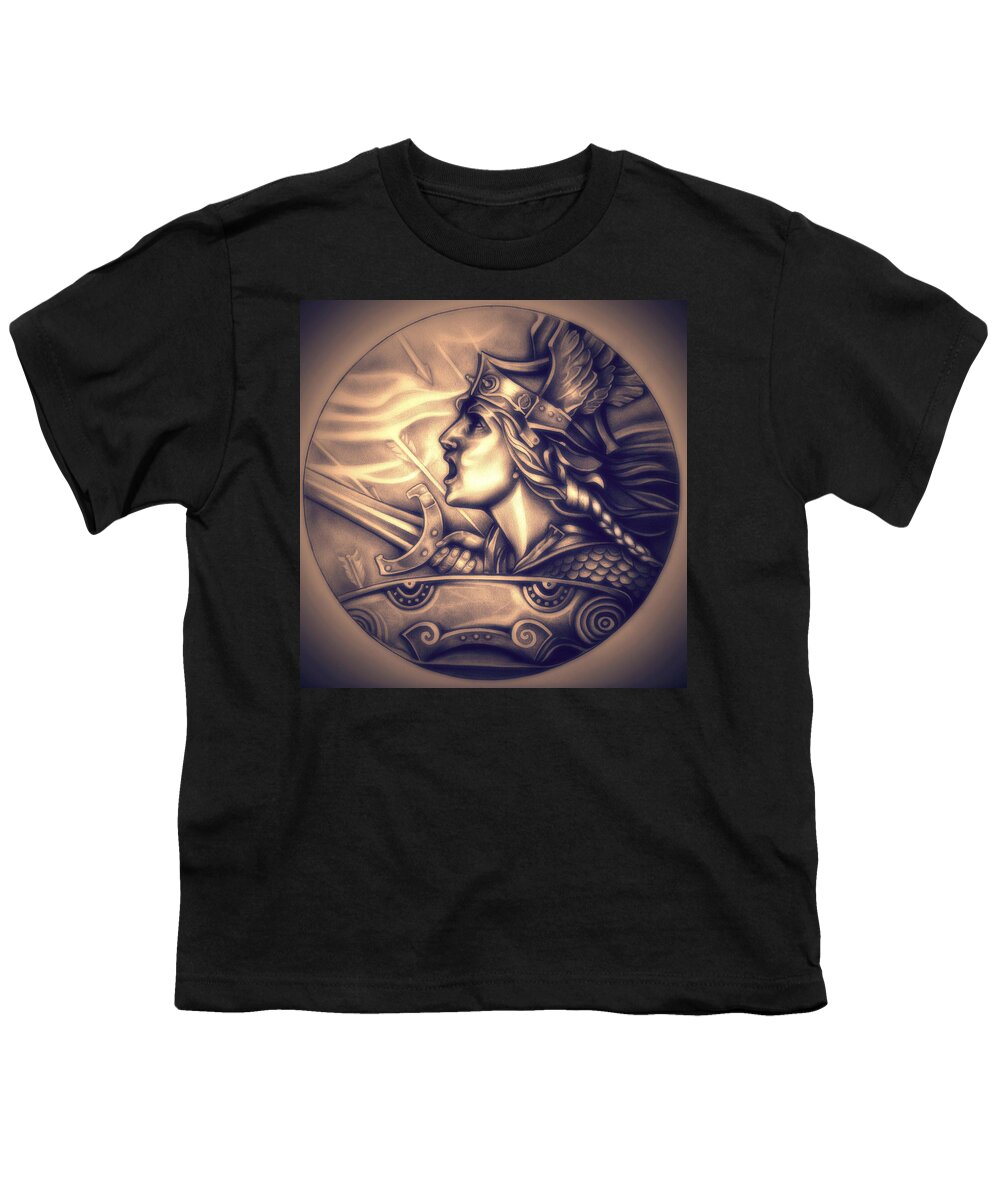 France Youth T-Shirt featuring the drawing French Genius in Armor by Fred Larucci