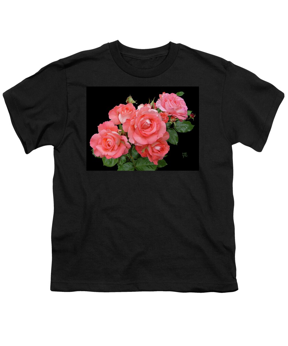 Cutout Youth T-Shirt featuring the photograph Frilly Peach Rose Bouquet Cutout by Shirley Heyn