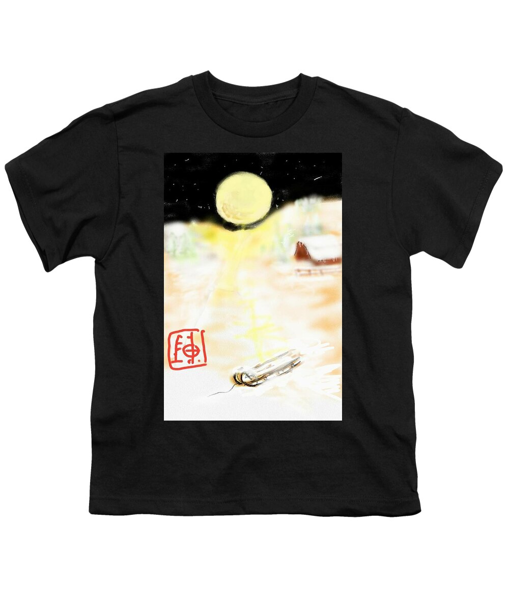 Landscape.full Moon Youth T-Shirt featuring the digital art From The Distance A Light by Debbi Saccomanno Chan
