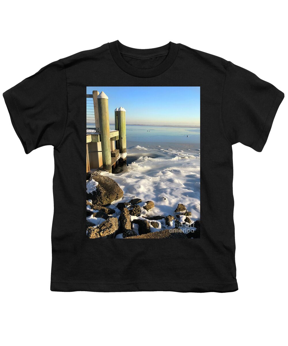 Frozen Youth T-Shirt featuring the photograph Frozen Waves By The Shore by CAC Graphics