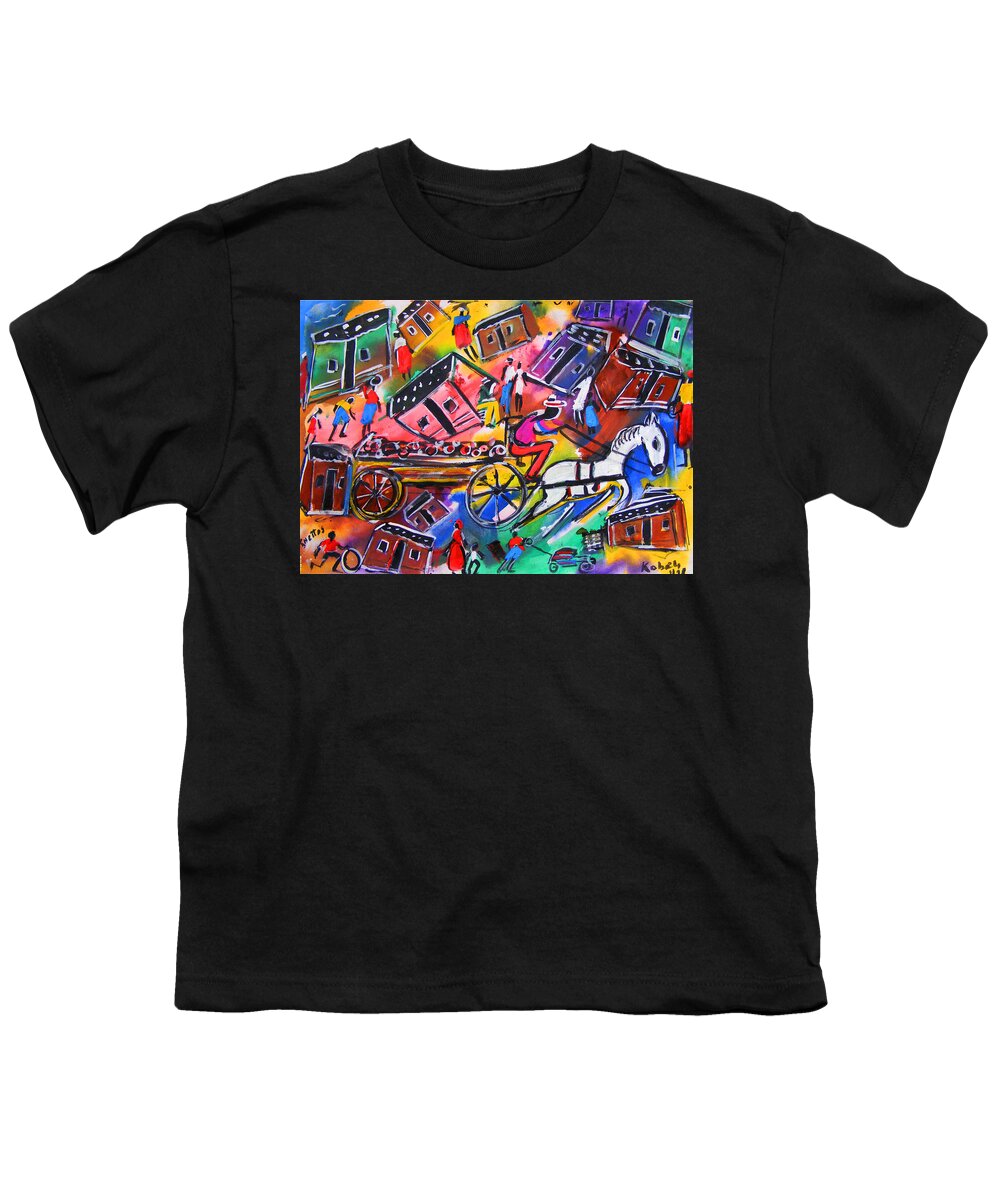 Soweto Gold Collection Youth T-Shirt featuring the painting Ghettos by Eli Kobeli